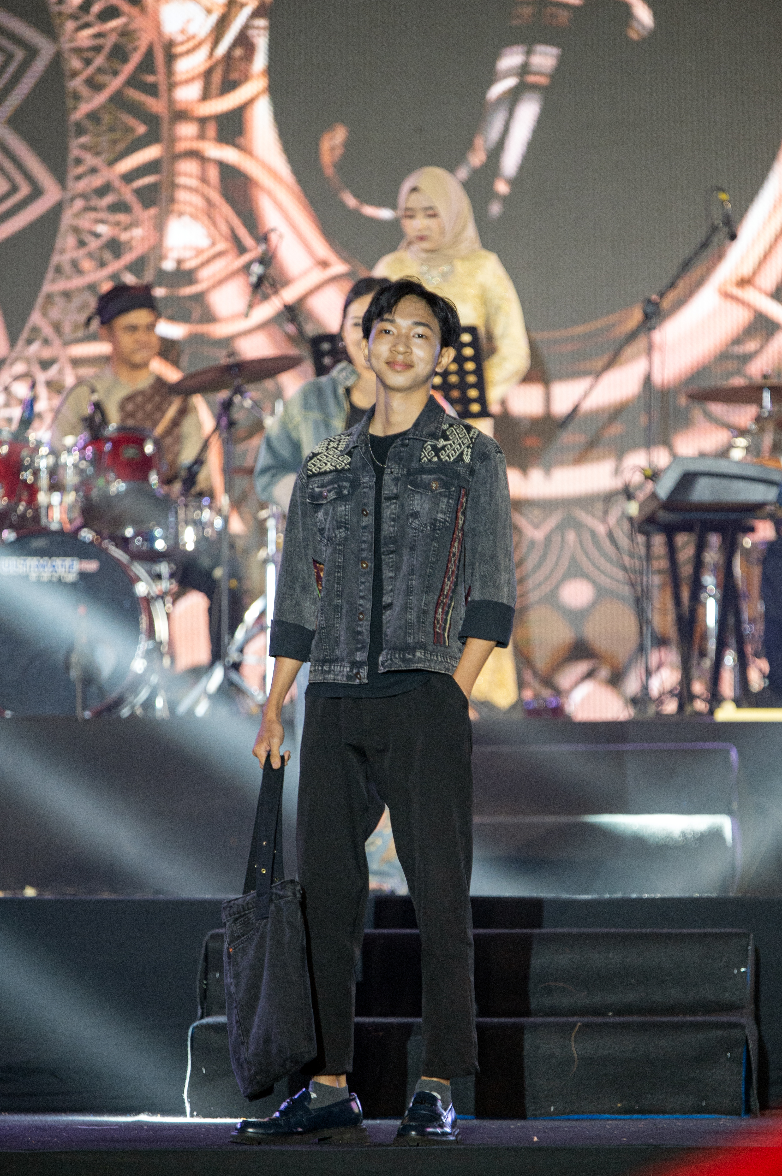 Fashion model in eco-friendly denim outfit